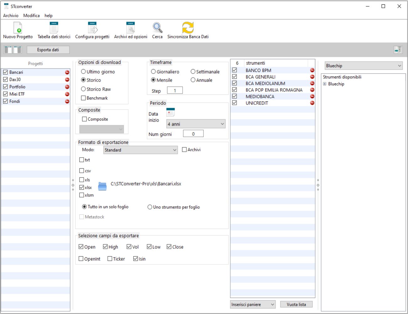 Schermata software STConverter per conversione dati da MetaStock ad Excel