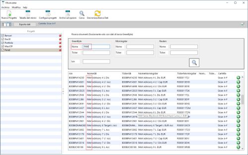 Finestra STConverter con settaggi per creare i Fondi Fidelity